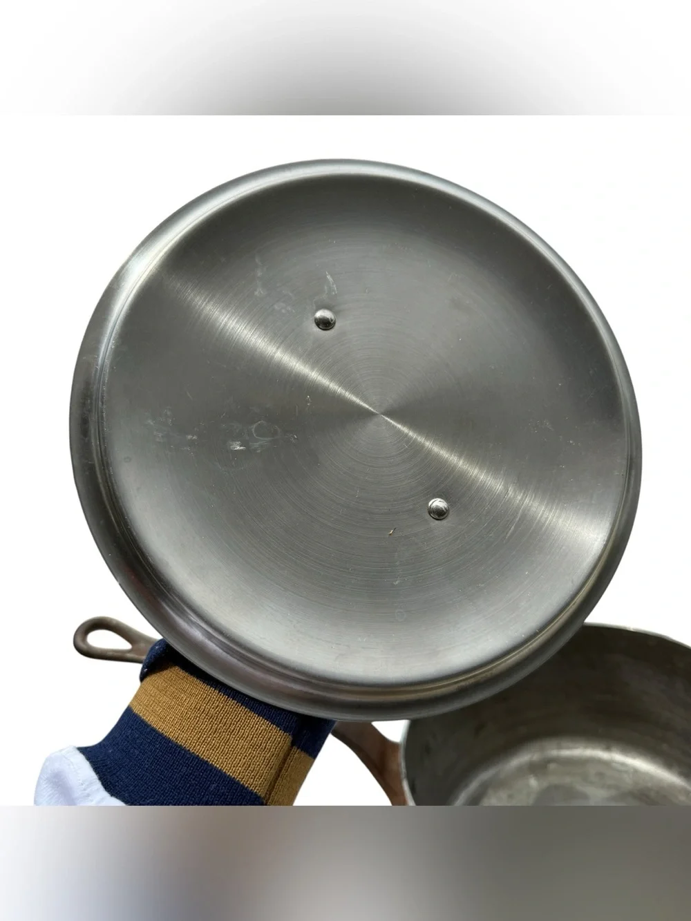 Vintage French Hammered Copper Saucepan Lid Cast Iron Handle Made France 8”